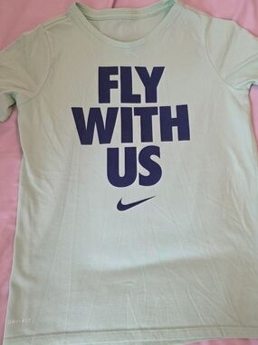 Nike Mint Green Short Sleeve Tee with Navy 'FLY WITH US' Graphic